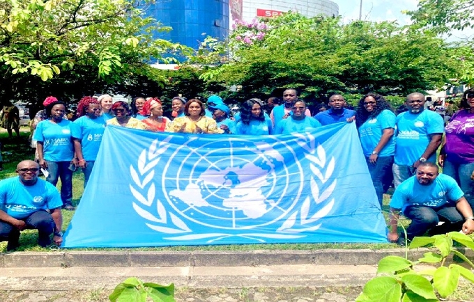 UNFPA staff join UN Staff in the march-past in Douala