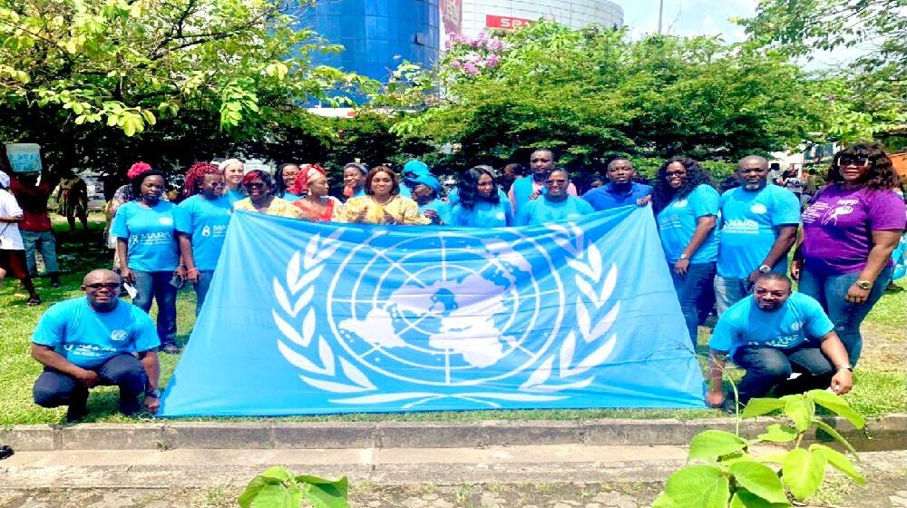 UNFPA staff join UN Staff in the march-past in Douala