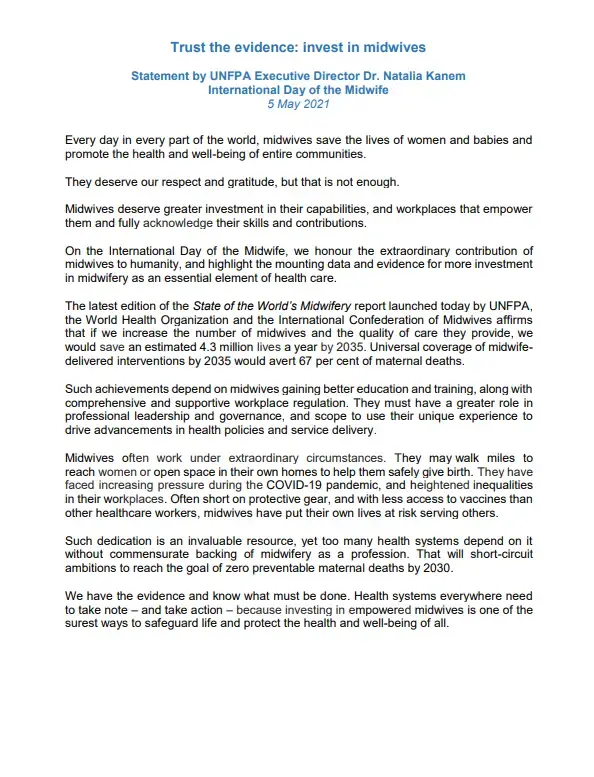 Statement by UNFPA Executive Director Dr. Natalia Kanem_ International Day of the Midwife 5 May 2021